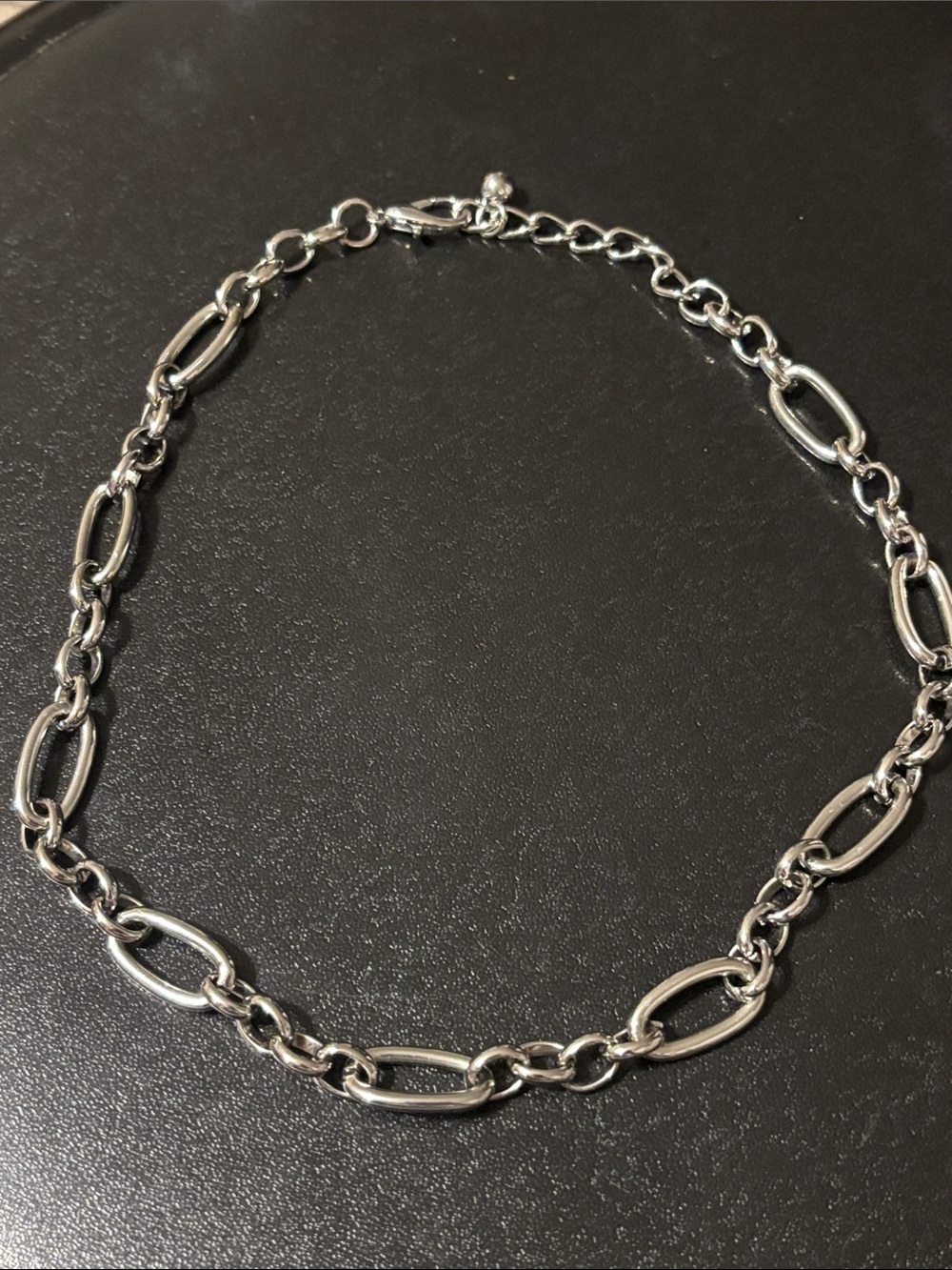 Polished Silver Link Necklace Figaro Chain